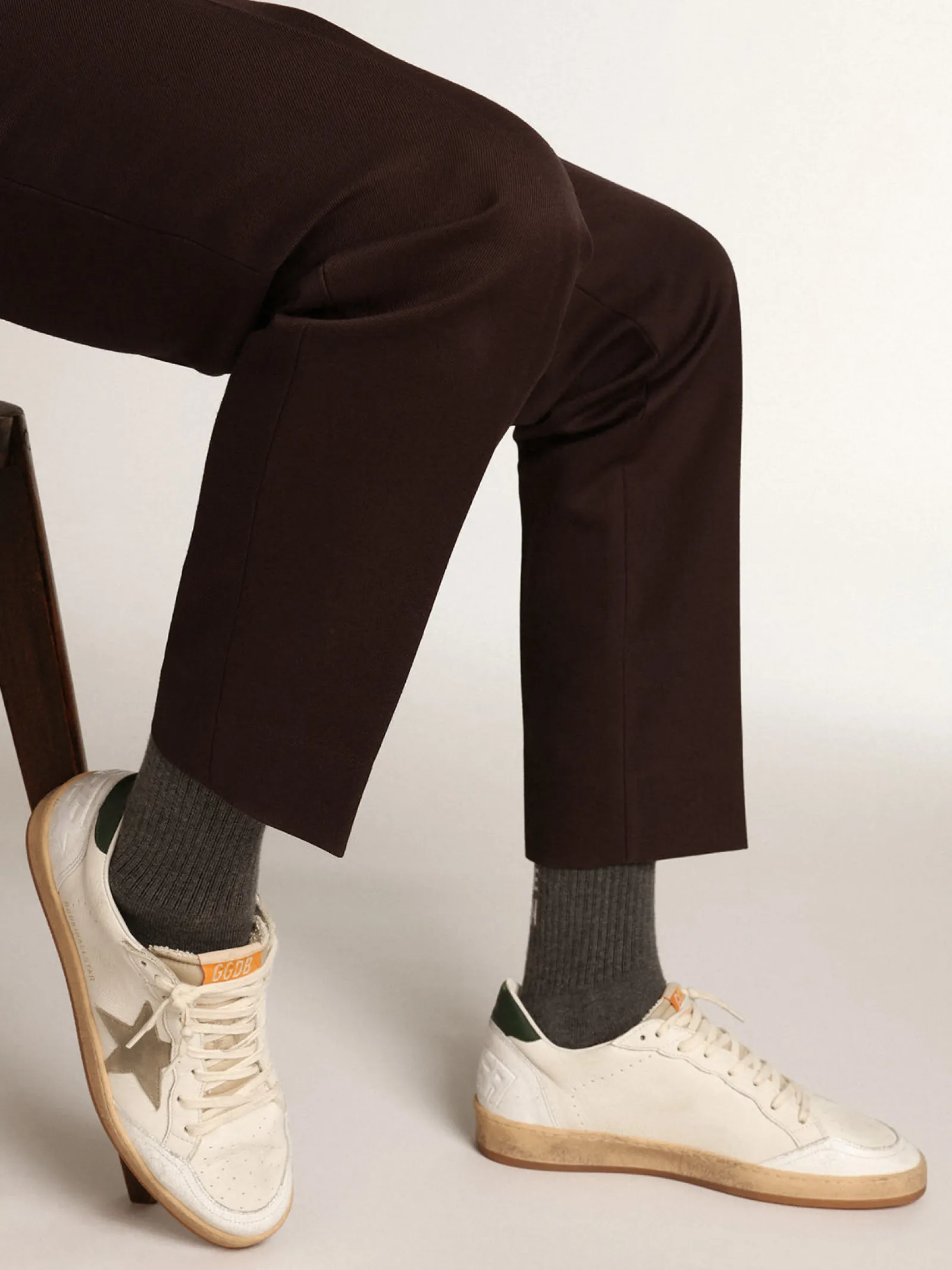 Outlet Golden Goose Ball Star masculino de napa branca com estrela de suede havana-rosado Cabedal de napa branca