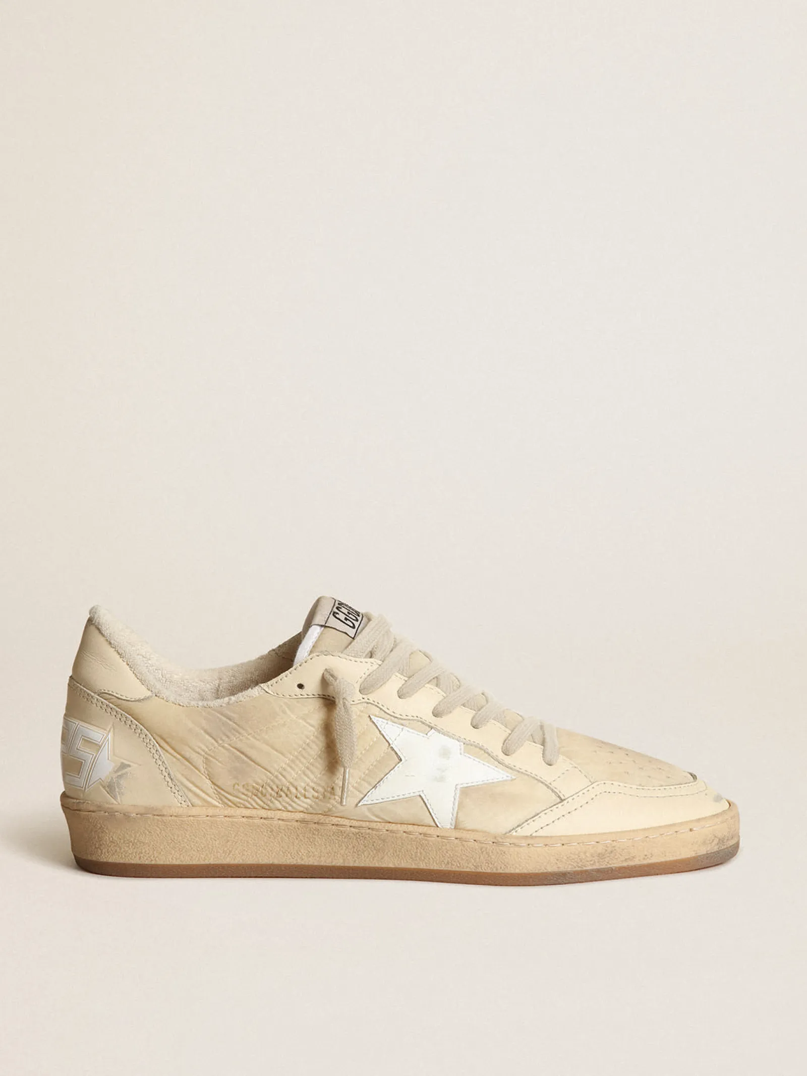 Outlet Golden Goose Ball Star masculino de náilon branco com estrela e talão brancos Cabedal de náilon branco leite
