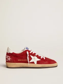 Cheap Golden Goose Ball Star masculino de suede vermelho-escuro com estrela e talão brancos Cabedal de suede vermelho-escuro