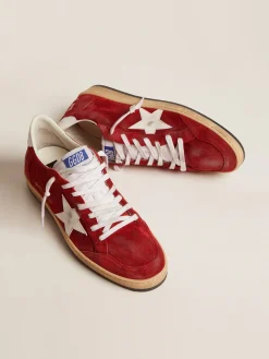 Cheap Golden Goose Ball Star masculino de suede vermelho-escuro com estrela e talão brancos Cabedal de suede vermelho-escuro