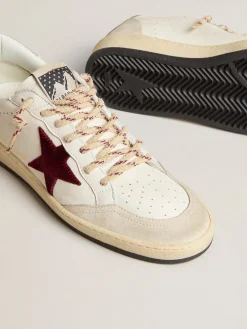 Hot Golden Goose Ball Star Mountain Masculino LTD de couro com estrela de veludo bordô Cabedal de couro branco