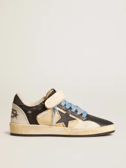 Best Golden Goose Ball Star Pro Feminino de couro preto com tira com velcro Cor: preto