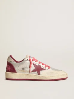 Cheap Golden Goose Ball Star Pro Masculino de couro prateado craquelado com estrela bordô Cor: prateado com efeito craquelado