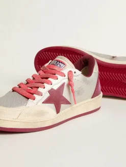 Cheap Golden Goose Ball Star Pro Masculino de couro prateado craquelado com estrela bordô Cor: prateado com efeito craquelado