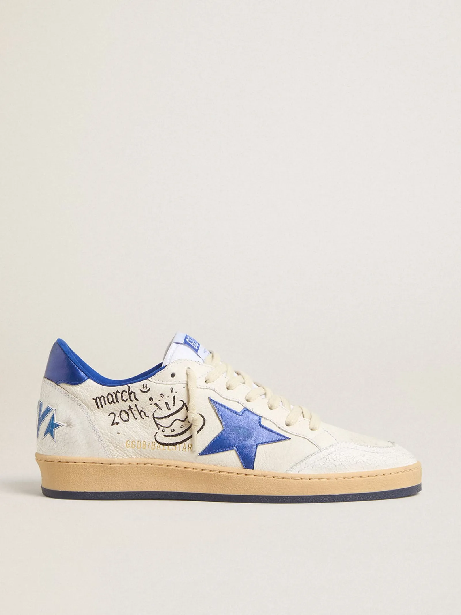 Best Sale Golden Goose Ball Star Wishes de napa branca com estrela e talão azul Cabedal de napa branca