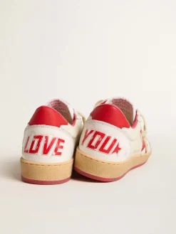Clearance Golden Goose Ball Star Wishes Feminino de couro branco com estrela e talão vermelhos Cabedal de napa branca