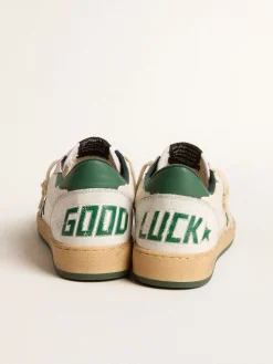 Outlet Golden Goose Ball Star Wishes Feminino de napa branca com estrela e talão de couro verde Cabedal de napa branca