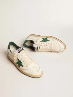 Outlet Golden Goose Ball Star Wishes Feminino de napa branca com estrela e talão de couro verde Cabedal de napa branca