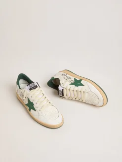 Outlet Golden Goose Ball Star Wishes Feminino de napa branca com estrela e talão de couro verde Cabedal de napa branca