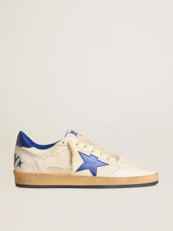 Outlet Golden Goose Ball Star Wishes Feminino de napa branca com estrela e talão azul Cabedal de napa branca