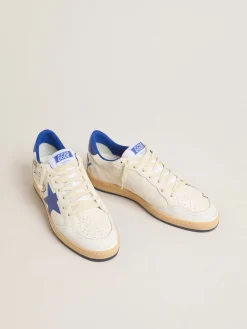 Outlet Golden Goose Ball Star Wishes Feminino de napa branca com estrela e talão azul Cabedal de napa branca