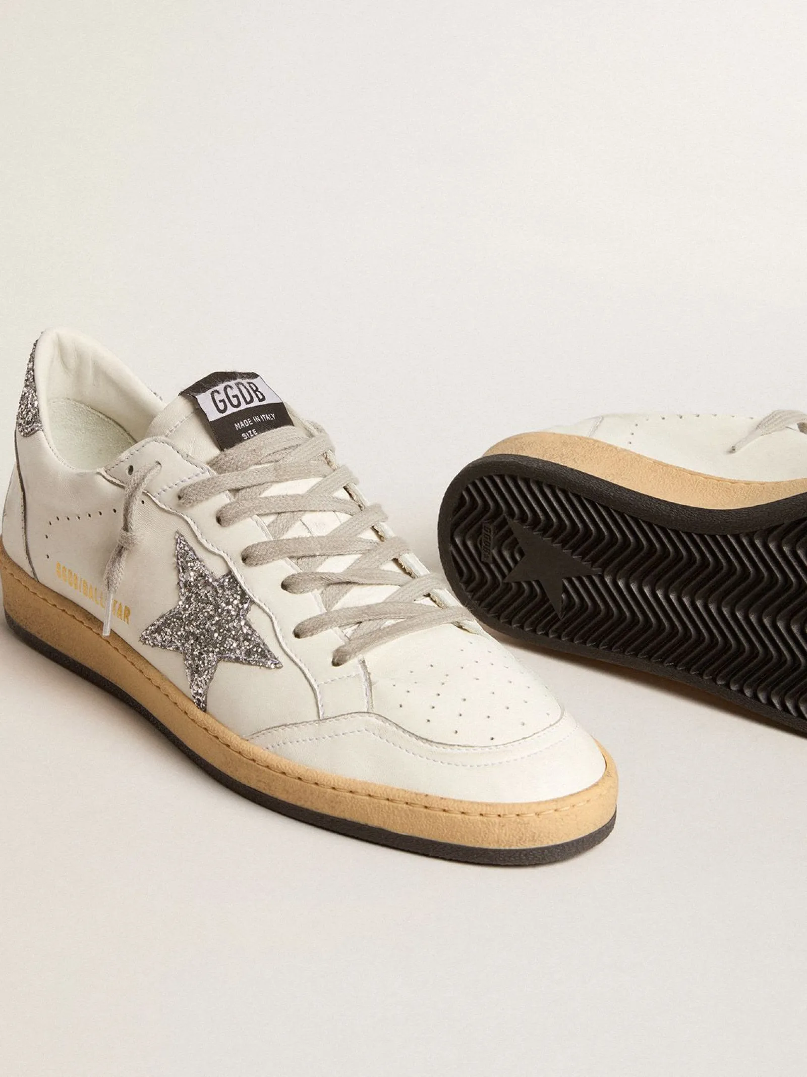 Hot Golden Goose Ball Star Wishes Masculino de napa com estrela e talão com glitter Cabedal de napa branca