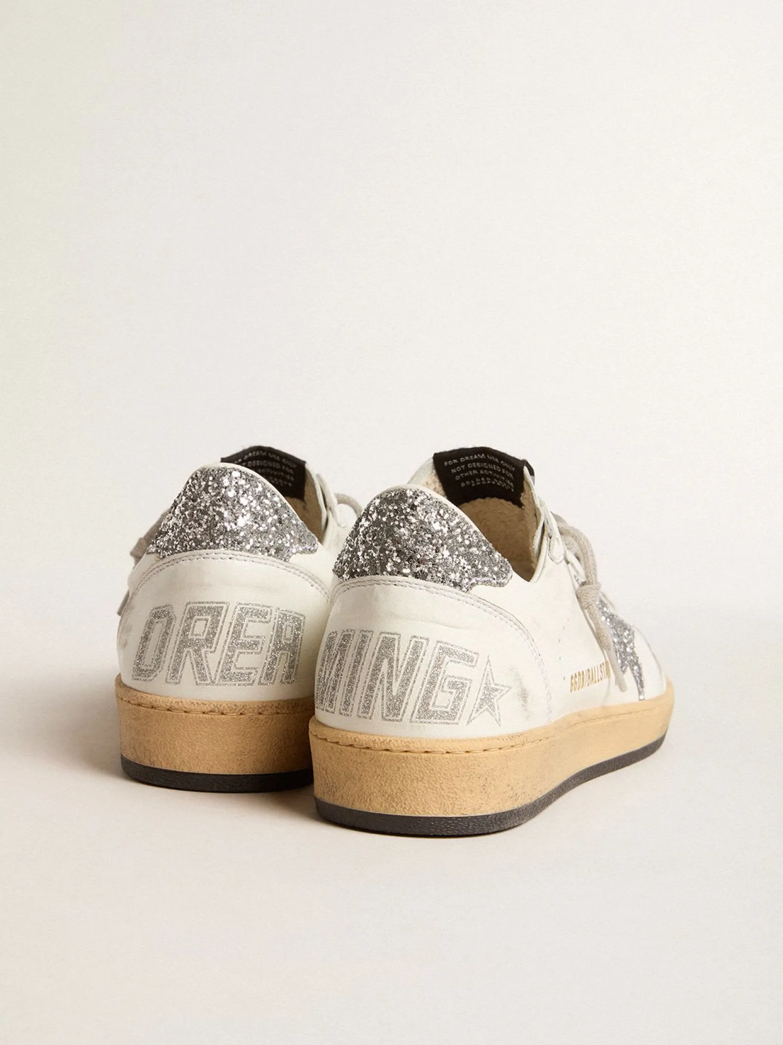 Hot Golden Goose Ball Star Wishes Masculino de napa com estrela e talão com glitter Cabedal de napa branca