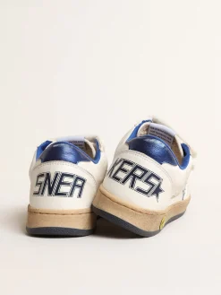 Outlet Golden Goose Ball Star Young com estrela e talão de couro metálico azul Cabedal de napa branca