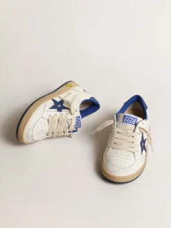Store Golden Goose Ball Star Young com estrela e talão de couro metálico azul Cabedal de napa branca