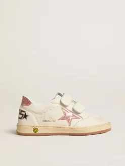 Store Golden Goose Ball Star Young de napa com estrela e talão de glitter rosa pêssego Cabedal de napa branca