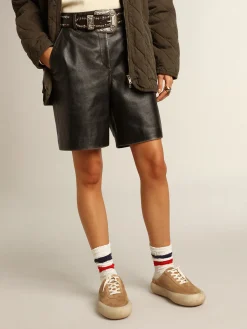 Hot Golden Goose Bermuda de couro preto com efeito usado Cor: preto