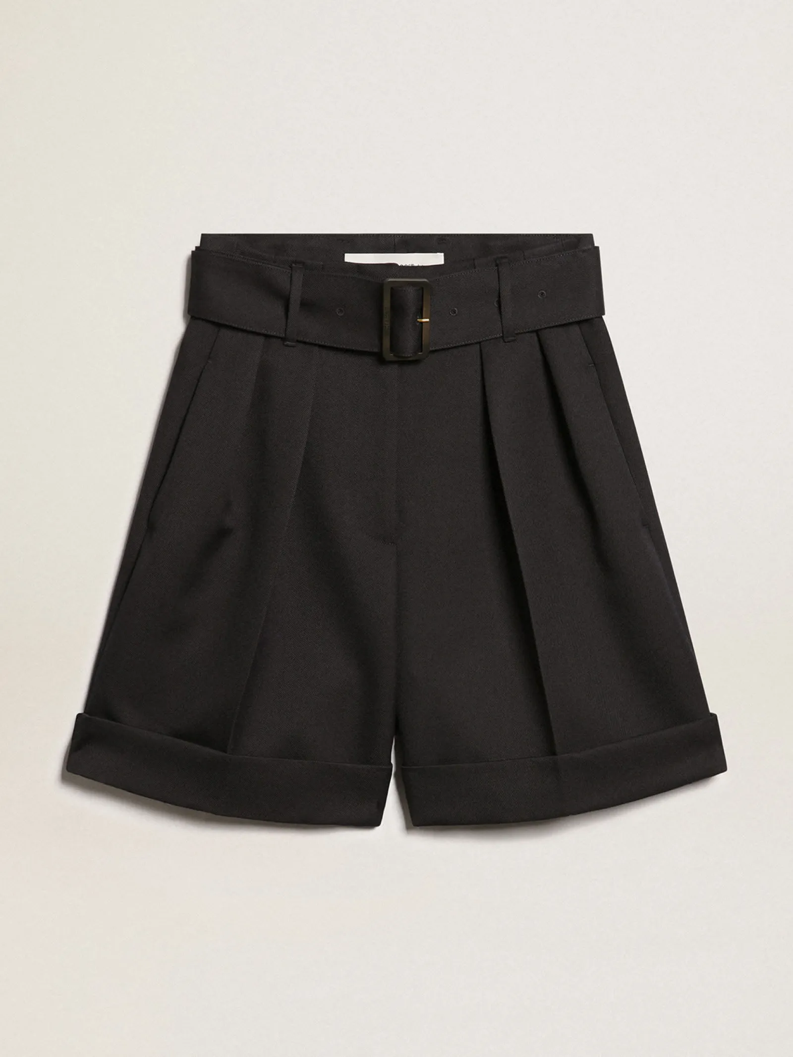 Sale Golden Goose Bermuda feminina de gabardine de lã preta com cinto Cor: preto