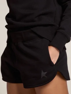 Discount Golden Goose Bermuda feminina preta com estrela tom sobre tom Cor: preto