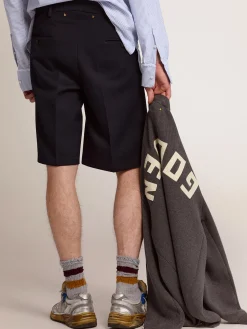 Best Sale Golden Goose Bermuda masculina de lã azul-escura Cor: azul-escuro