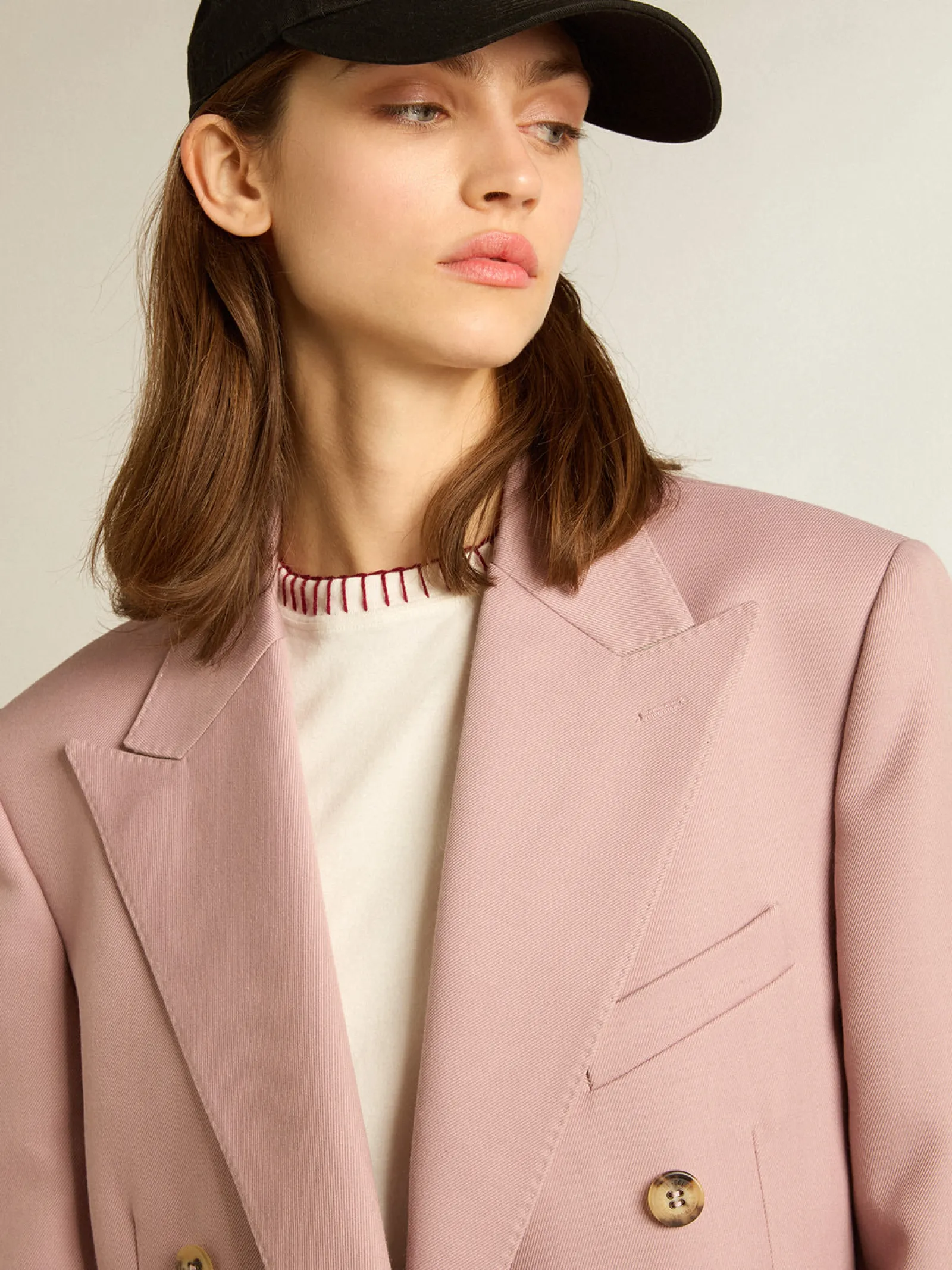Sale Golden Goose Blazer de abotoamento duplo de tecido rosa de alfaiataria Coleção Journey