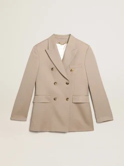 Sale Golden Goose Blazer de abotoamento duplo de gabardine de lã bege claro Cor: bege claro