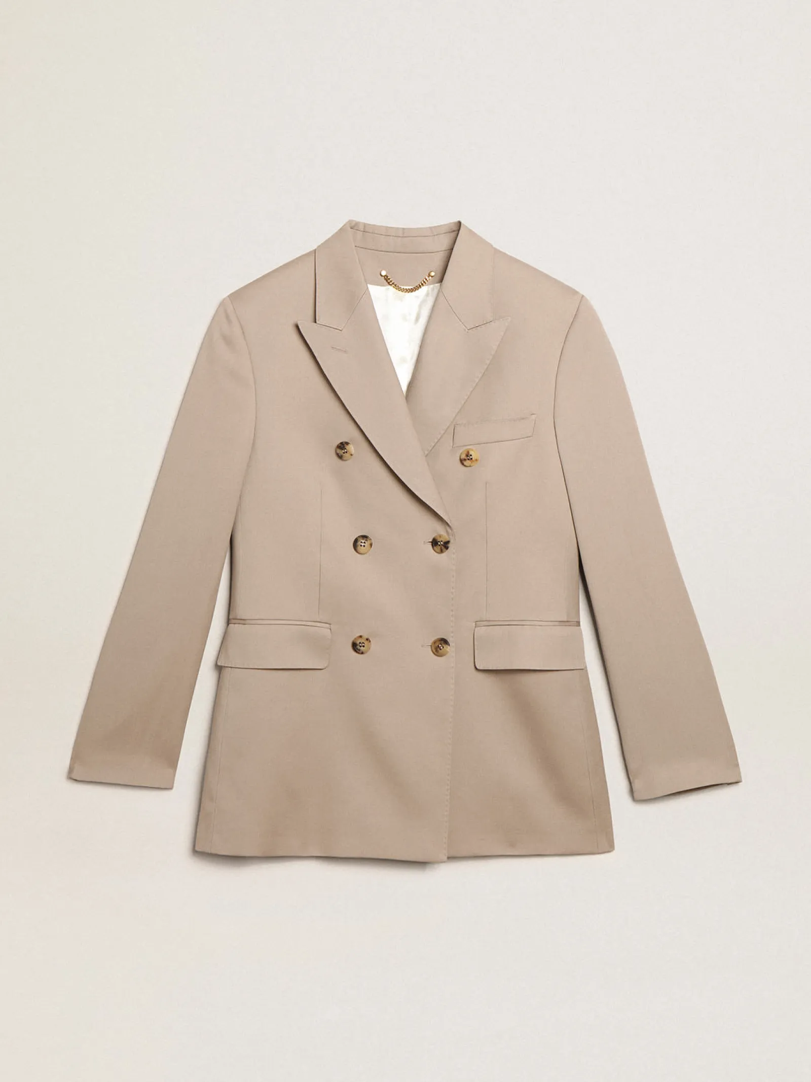 Sale Golden Goose Blazer de abotoamento duplo de gabardine de lã bege claro Cor: bege claro