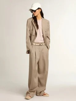 Sale Golden Goose Blazer de abotoamento duplo de gabardine de lã bege claro Cor: bege claro