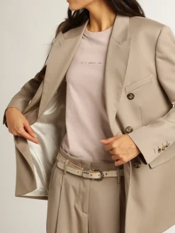 Sale Golden Goose Blazer de abotoamento duplo de gabardine de lã bege claro Cor: bege claro