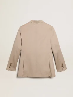 Sale Golden Goose Blazer de abotoamento duplo de gabardine de lã bege claro Cor: bege claro