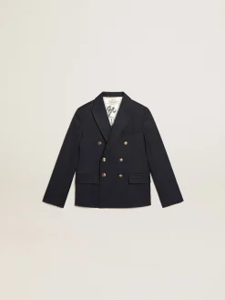Best Golden Goose Blazer de abotoamento duplo infantil masculino azul-escuro com botões Golden Collection