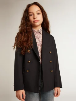 Best Golden Goose Blazer de abotoamento duplo infantil masculino azul-escuro com botões Golden Collection