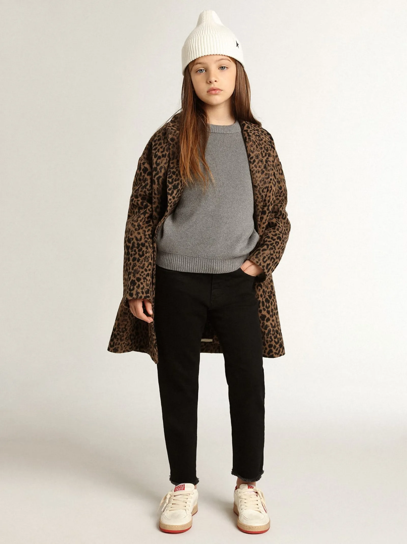 Fashion Golden Goose Blazer de abotoamento simples de lã infantil feminino, animal print jacquard Golden Collection