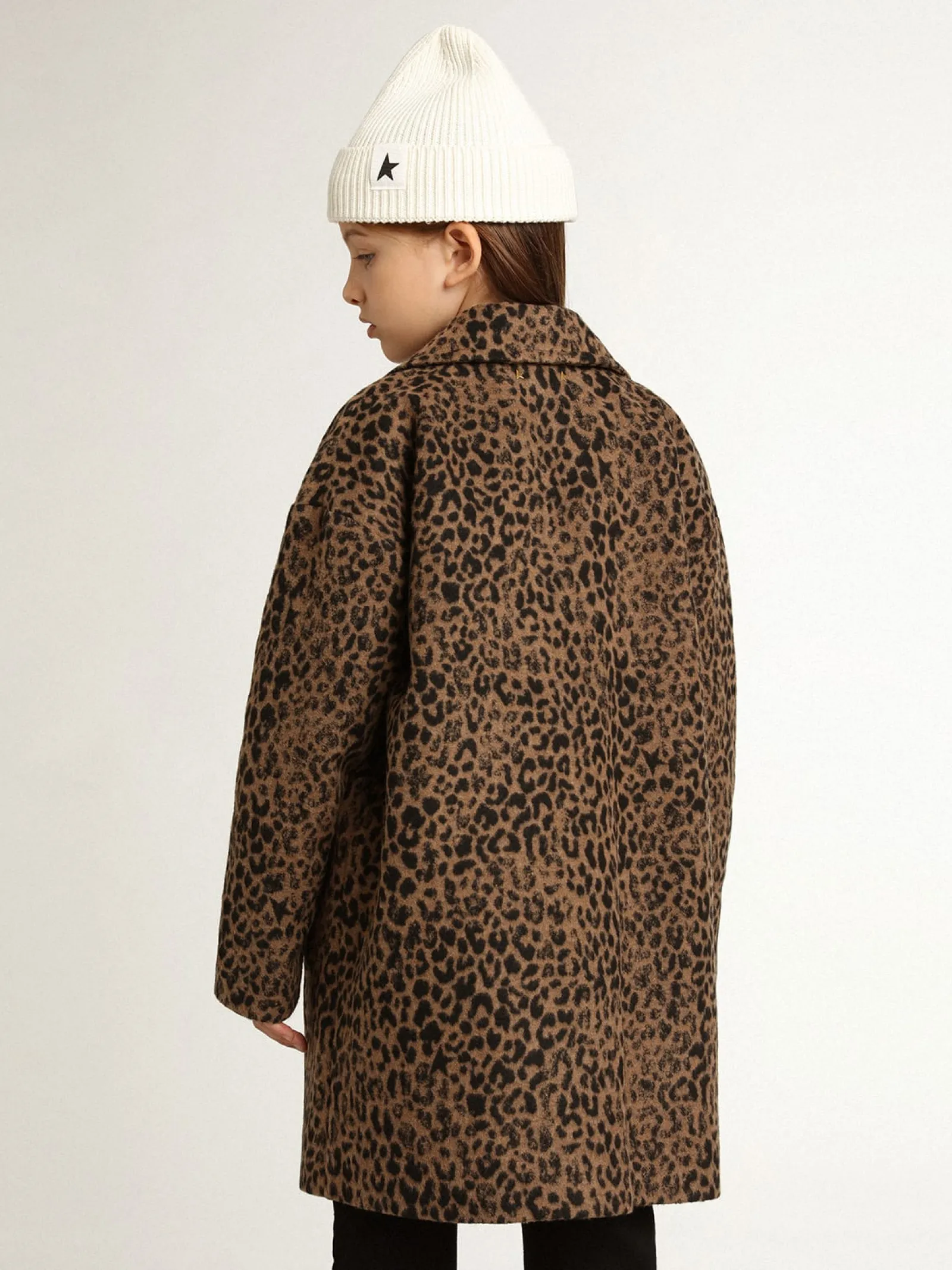 Fashion Golden Goose Blazer de abotoamento simples de lã infantil feminino, animal print jacquard Golden Collection