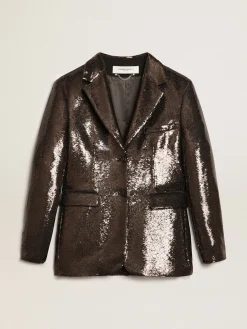 Best Golden Goose Blazer de abotoamento simples cinza com lantejoulas all-over Cor: cinza ferro