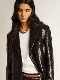 Best Golden Goose Blazer de abotoamento simples cinza com lantejoulas all-over Cor: cinza ferro