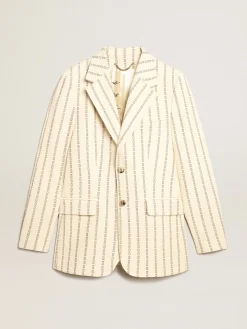 Flash Sale Golden Goose Blazer de abotoamento simples de algodão creme e estampa jacquard Cor: creme