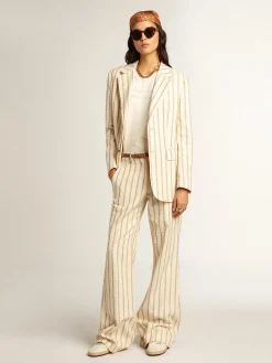 Flash Sale Golden Goose Blazer de abotoamento simples de algodão creme e estampa jacquard Cor: creme