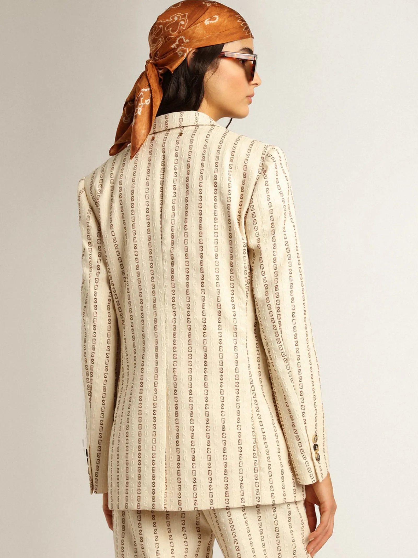 Flash Sale Golden Goose Blazer de abotoamento simples de algodão creme e estampa jacquard Cor: creme
