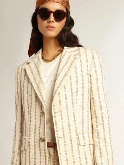 Flash Sale Golden Goose Blazer de abotoamento simples de algodão creme e estampa jacquard Cor: creme