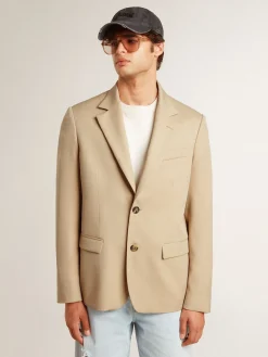 Hot Golden Goose Blazer de abotoamento simples cor areia com botões de chifre Golden Collection
