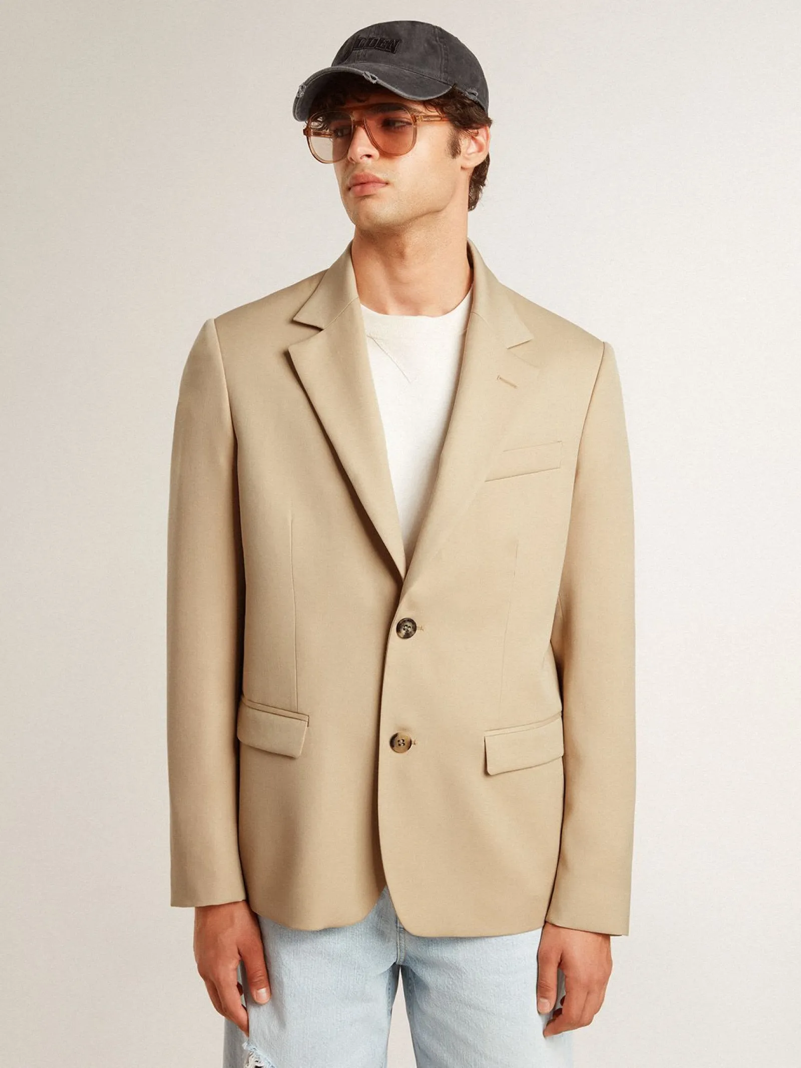 Hot Golden Goose Blazer de abotoamento simples cor areia com botões de chifre Golden Collection