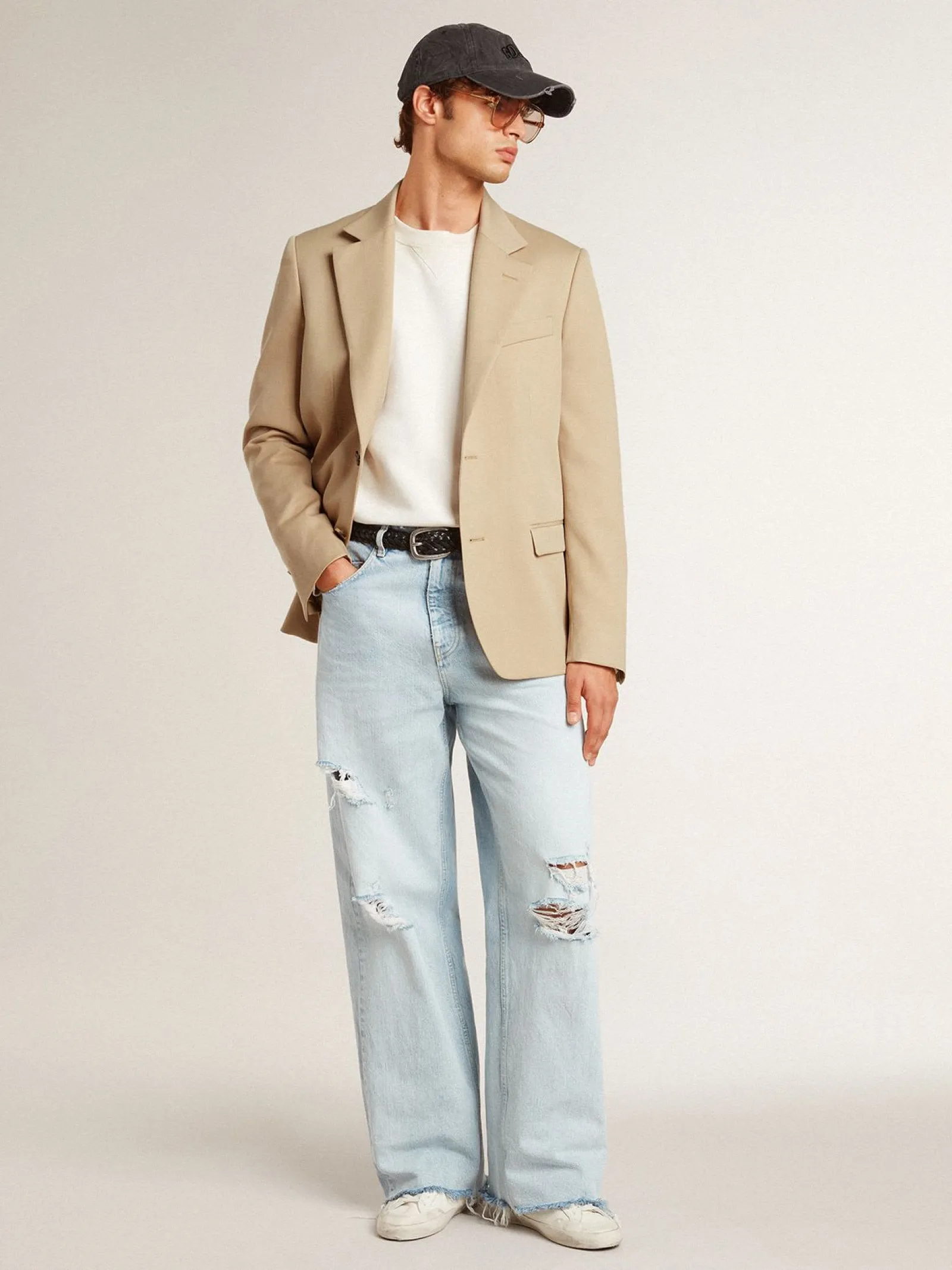 Hot Golden Goose Blazer de abotoamento simples cor areia com botões de chifre Golden Collection