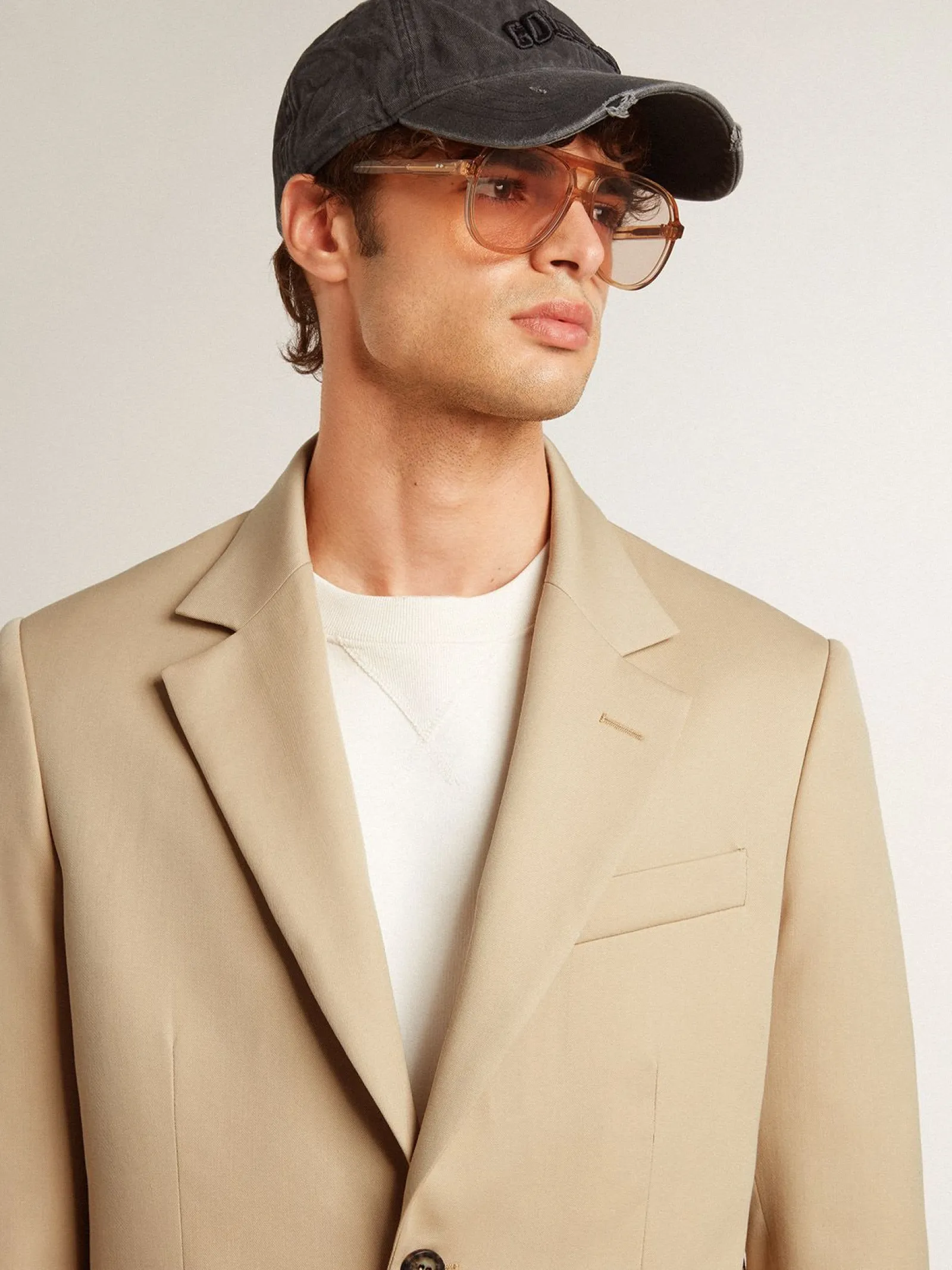 Hot Golden Goose Blazer de abotoamento simples cor areia com botões de chifre Golden Collection