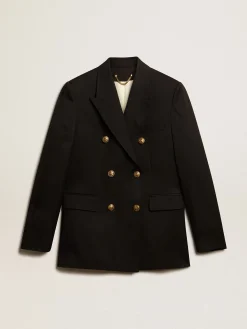 Outlet Golden Goose Blazer feminino de abotoamento duplo preto Coleção Golden