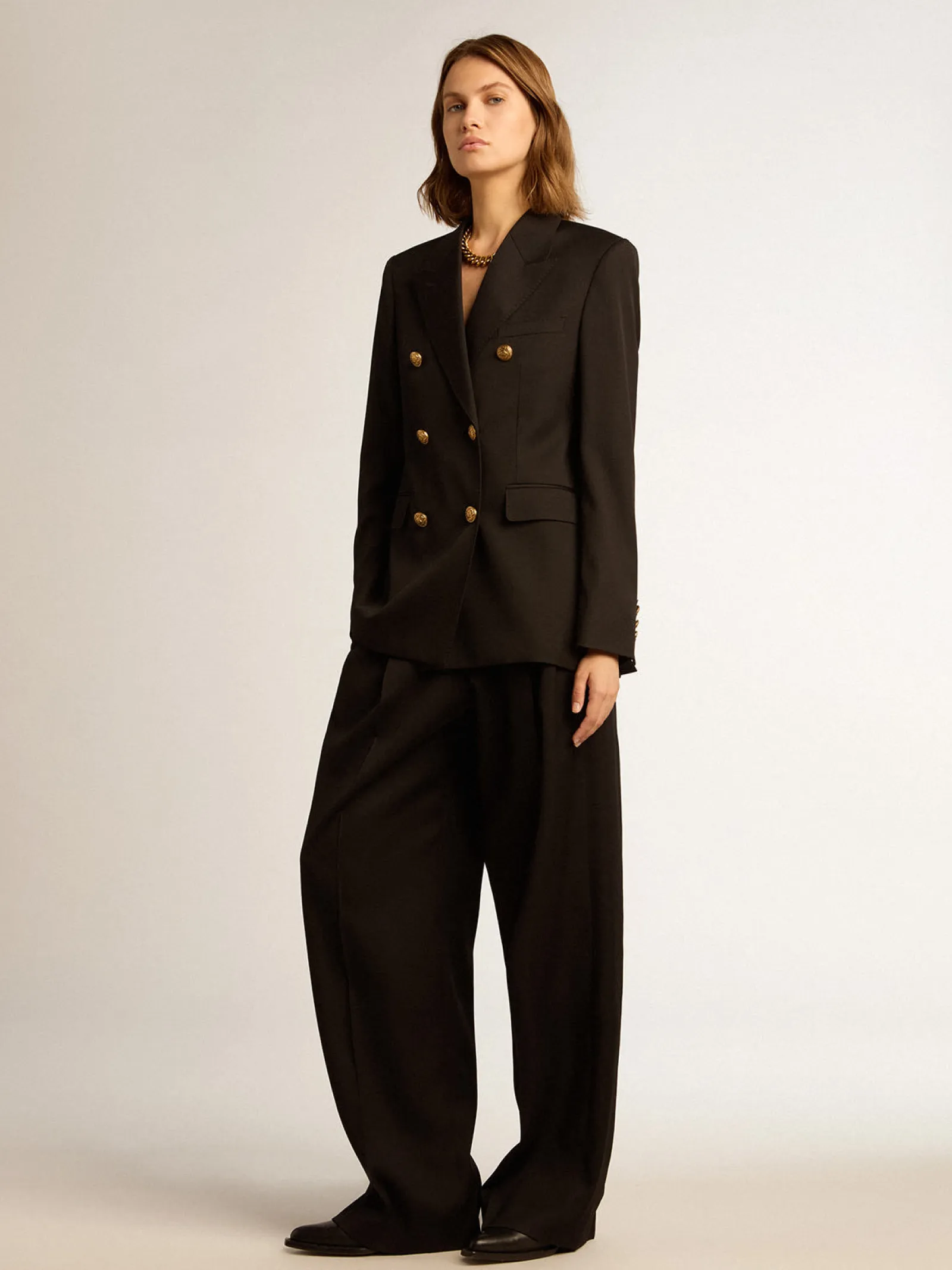 Outlet Golden Goose Blazer feminino de abotoamento duplo preto Coleção Golden