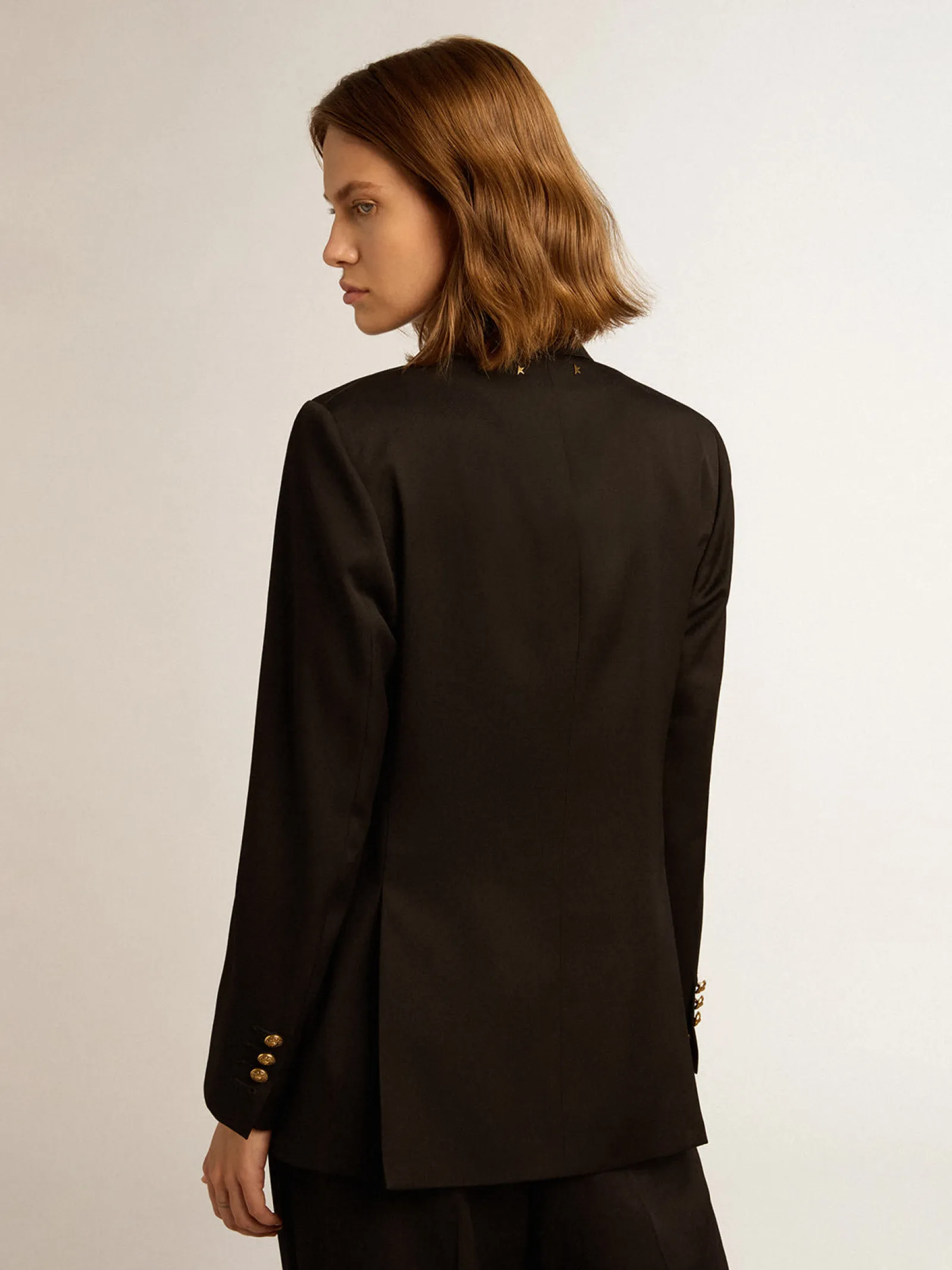 Outlet Golden Goose Blazer feminino de abotoamento duplo preto Coleção Golden