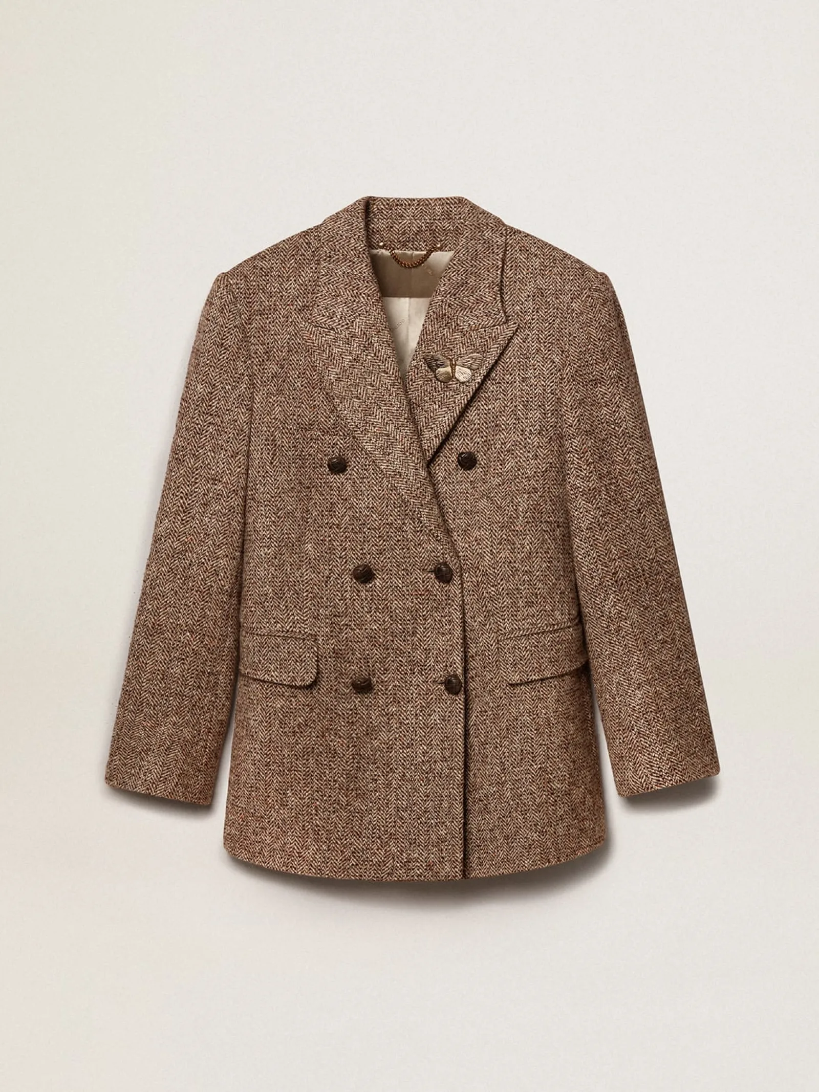 Cheap Golden Goose Blazer feminino de abotoamento duplo marrom com fecho com botões Coleção Journey
