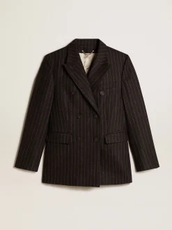 Clearance Golden Goose Blazer feminino de abotoamento duplo de lã cinza mescla Coleção Journey