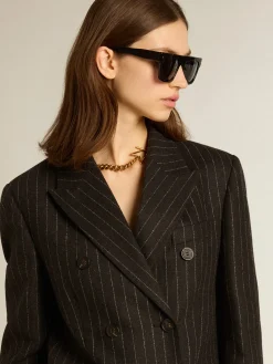 Clearance Golden Goose Blazer feminino de abotoamento duplo de lã cinza mescla Coleção Journey